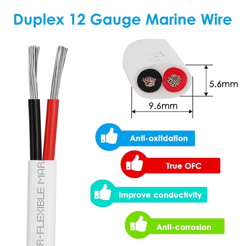 Kimbluth 12 Gauge Duplex Marine Wire Tinned Copper Boat Cable, 150ft 12 AWG Standard USA OFC Oxygen Free Copper Wire for Automotive Boat Speakers Solar Outdoors - Image 2
